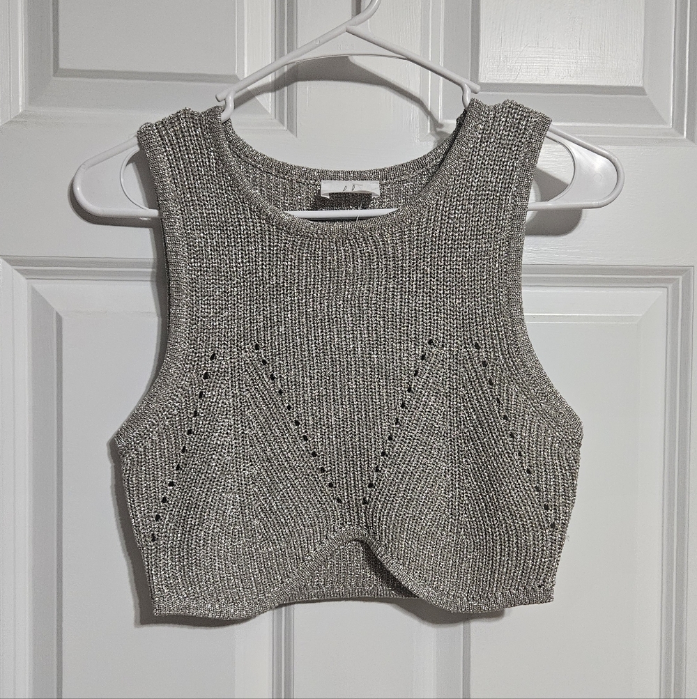 NWT Bobbles & Lace Gray Knit Sparkle Crop Top